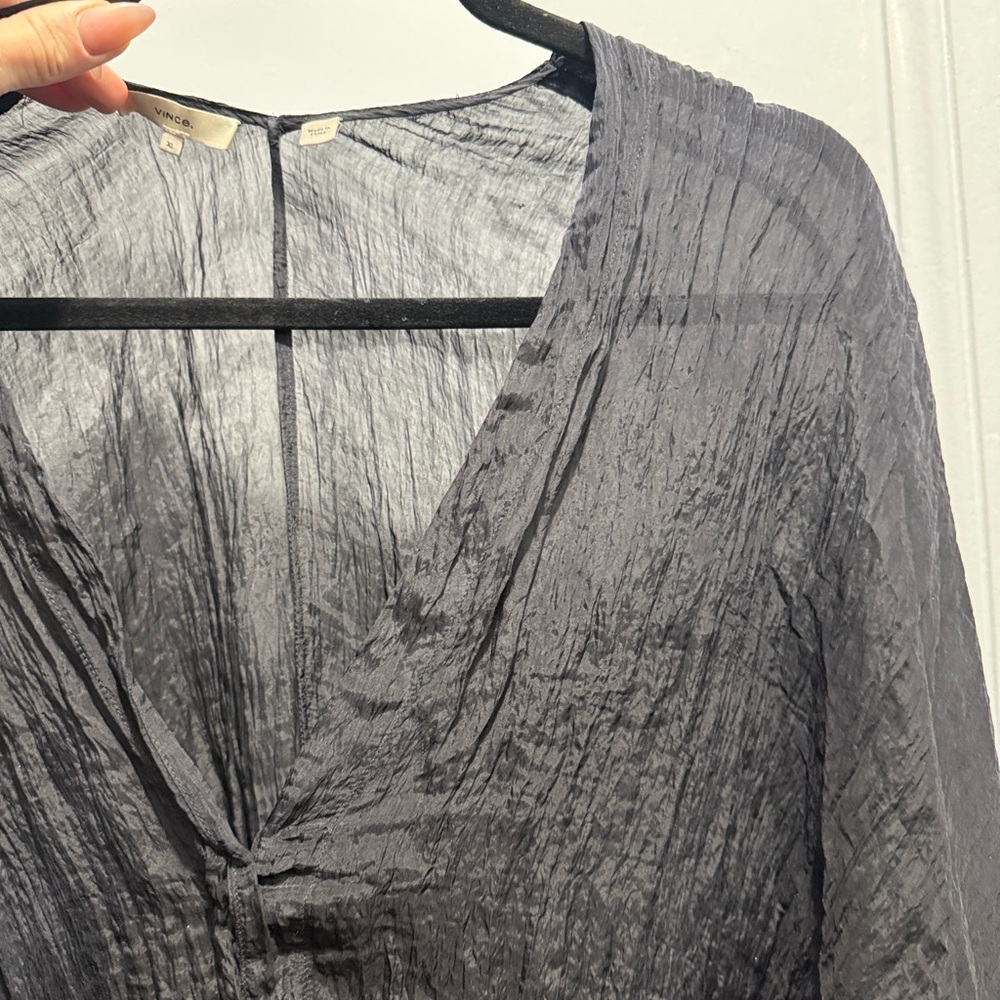 Vince Black Textured V-Neck Long Sleeve Jumpsuit - Picture 9 of 9